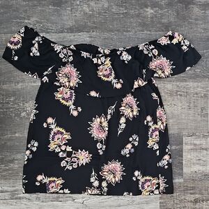 Old Navy Black Floral Off-Shoulder Blouse